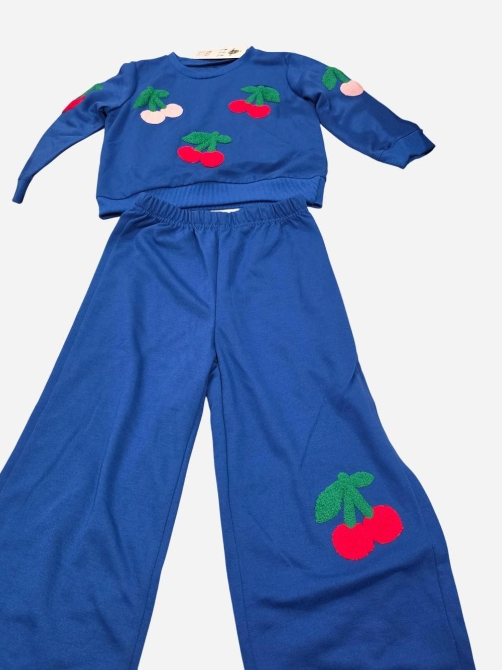 PatPat Blue Cherry Appliqué Kids Pajama Set